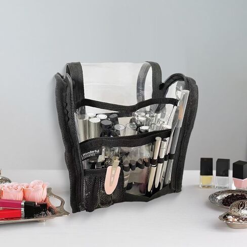Almencla Clear Makeup Bag, Portable Cosmetic Organizer, Transparent PVC Toiletry Bag with closure fastener, Black Travel Makeup Case for Women, Waterproof & Easy to Clean, for Travel, Gifts in Saudi Arabia