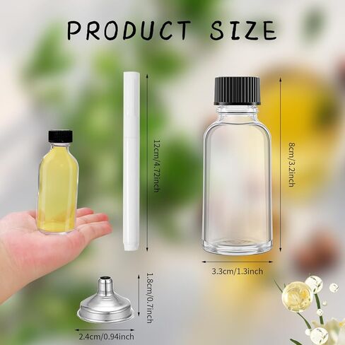 50 Pcs 1 oz Clear Glass Bottles with Black Caps and Funnel for Vanilla Extract Sample Boston Round Small Glass Containers with Labels Pens for Essential Oils in Saudi Arabia