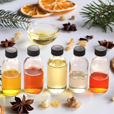 50 Pcs 1 oz Clear Glass Bottles with Black Caps and Funnel for Vanilla Extract Sample Boston Round Small Glass Containers with Labels Pens for Essential Oils in Saudi Arabia