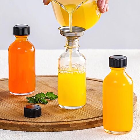 50 Pcs 1 oz Clear Glass Bottles with Black Caps and Funnel for Vanilla Extract Sample Boston Round Small Glass Containers with Labels Pens for Essential Oils in Saudi Arabia