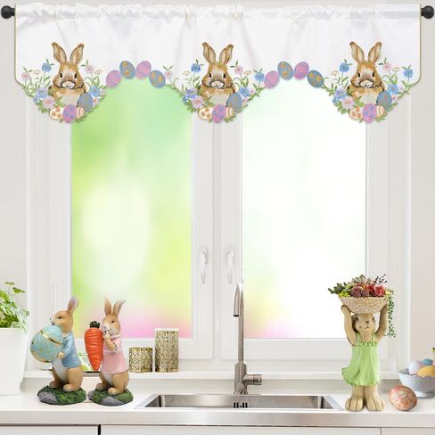 ستارة مطبخ عيد الفصح للنوافذ، ستائر مطبخ مطرزة، ستارة معالجة نافذة أرنب عيد الفصح للمطبخ، لوحة واحدة بعرض 54 بوصة × طول 18 بوصة in Kuwait
