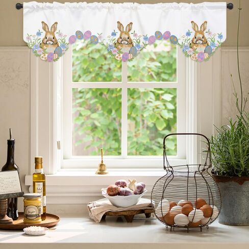 ستارة مطبخ عيد الفصح للنوافذ، ستائر مطبخ مطرزة، ستارة معالجة نافذة أرنب عيد الفصح للمطبخ، لوحة واحدة بعرض 54 بوصة × طول 18 بوصة in Kuwait
