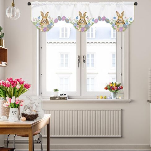 ستارة مطبخ عيد الفصح للنوافذ، ستائر مطبخ مطرزة، ستارة معالجة نافذة أرنب عيد الفصح للمطبخ، لوحة واحدة بعرض 54 بوصة × طول 18 بوصة in Kuwait