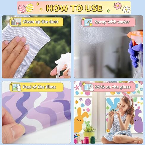 Easter Window Clings Happy Easter Bunny Rabbit Egg Window Stickers Easter Bunnies Decorations for Home Office School Shop Display Party, Rabbits Eggs Stickers for Glass 9 Sheets 91 Pcs in Kuwait