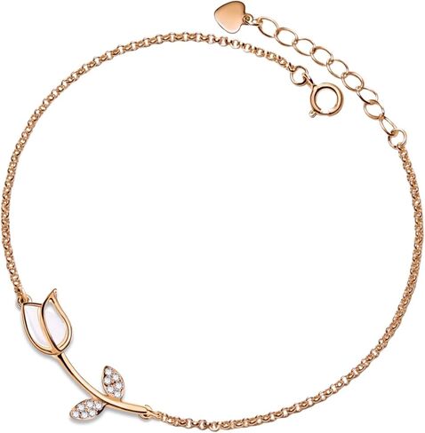 PERIMADE 18K Gold Plated CZ Opal Tulip Charm Bracelet 925 Sterling Silver Cubic Zirconia Flower Bracelet Anniversary Birthday Friendship Jewelry Gift for Women Mother Wife Daughter Best Friend in Kuwait