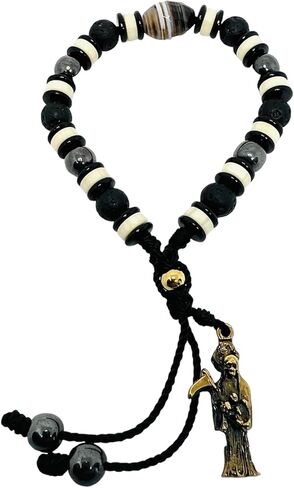 Santa Muerte bracelet with lava rock 8mm, black hematite and black striped stone beads in Saudi Arabia