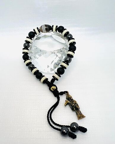 Santa Muerte bracelet with lava rock 8mm, black hematite and black striped stone beads in Saudi Arabia
