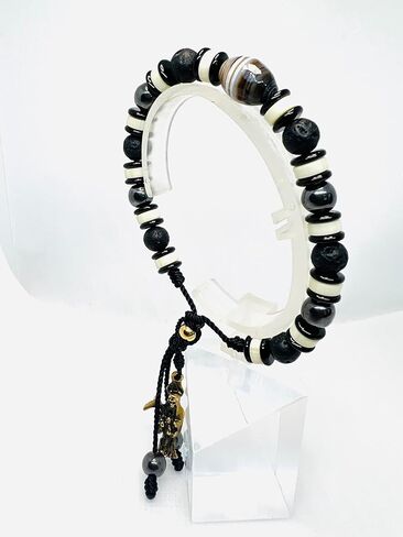 Santa Muerte bracelet with lava rock 8mm, black hematite and black striped stone beads in Saudi Arabia