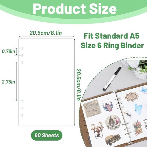 60 Sheets Blank Release Paper Binder Refills, A5 Sticker Sheets Release Paper Reusable Sticker Sheet Pocket Sheet Protectors Double Sided Plastic Sleeves for Binder Refill Photo Card Stickers in Saudi Arabia