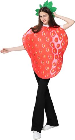 EraSpooky Adult Strawberry Costume Fruit Costume Halloween Funny Set with Green Leaf Accessory in Saudi Arabia