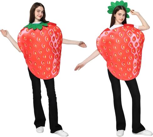 EraSpooky Adult Strawberry Costume Fruit Costume Halloween Funny Set with Green Leaf Accessory in Saudi Arabia