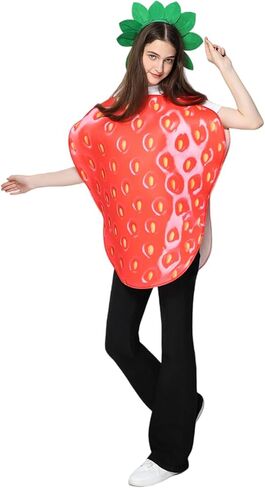 EraSpooky Adult Strawberry Costume Fruit Costume Halloween Funny Set with Green Leaf Accessory in Saudi Arabia
