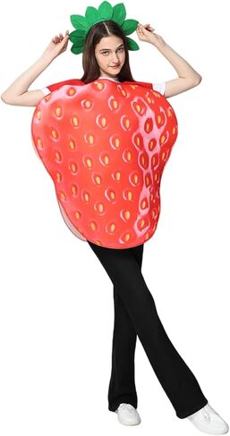 EraSpooky Adult Strawberry Costume Fruit Costume Halloween Funny Set with Green Leaf Accessory in Saudi Arabia