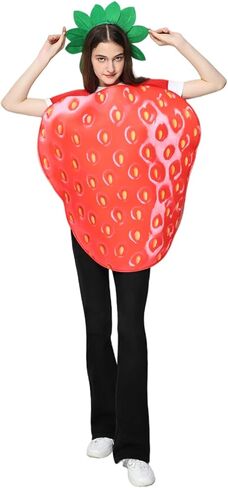 EraSpooky Adult Strawberry Costume Fruit Costume Halloween Funny Set with Green Leaf Accessory in Saudi Arabia