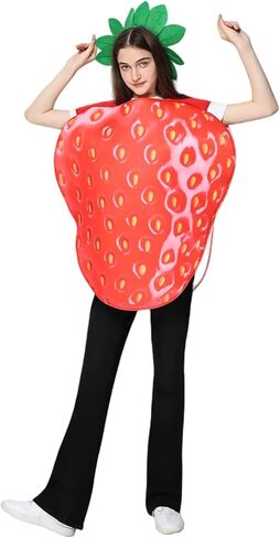 EraSpooky Adult Strawberry Costume Fruit Costume Halloween Funny Set with Green Leaf Accessory in Saudi Arabia
