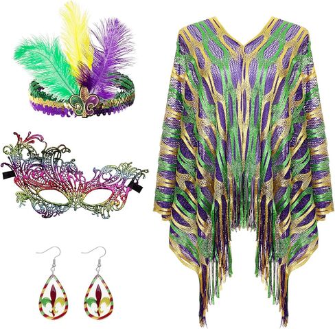 4 Pcs Carnival Costume Accessory Outfit Shawl Scarf Faux Feather Headband Mask Carnival Earrings Acrylic for Women Carnival Halloween Party in Kuwait