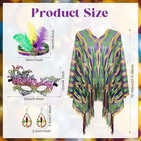 4 Pcs Carnival Costume Accessory Outfit Shawl Scarf Faux Feather Headband Mask Carnival Earrings Acrylic for Women Carnival Halloween Party in Kuwait