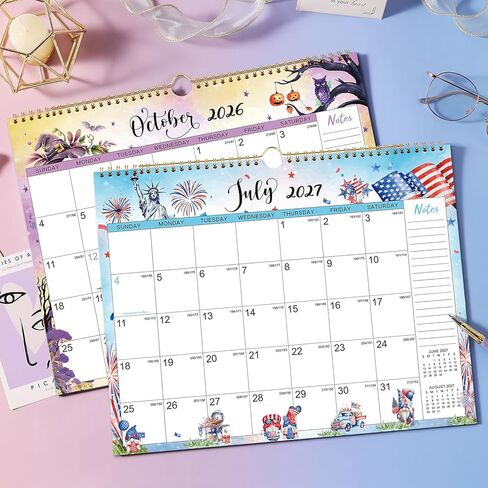 Calendar 2026-2027 - Wall Calendar 2026-2027, 18 Months Wall Calendar from July 2026 to December 2027, 11.5" x 15", Twin-Wire Binding, Hanging Hook, Holidays, Animal & Seasonal Watercolor in Saudi Arabia