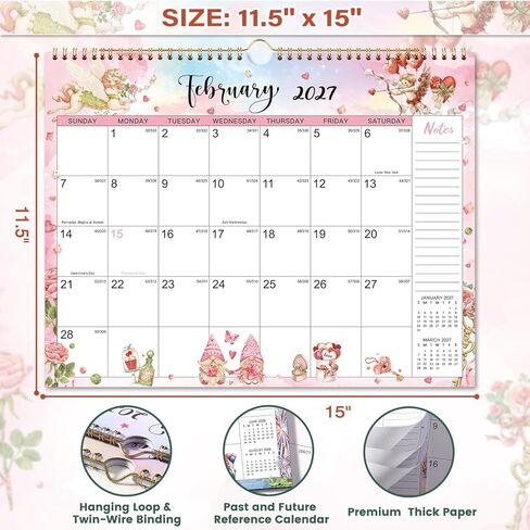Calendar 2026-2027 - Wall Calendar 2026-2027, 18 Months Wall Calendar from July 2026 to December 2027, 11.5" x 15", Twin-Wire Binding, Hanging Hook, Holidays, Animal & Seasonal Watercolor in Saudi Arabia