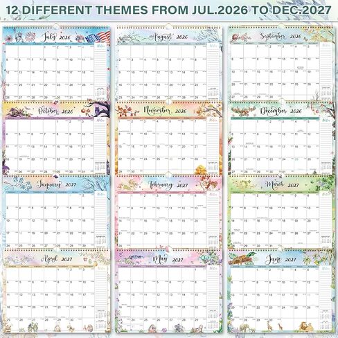 Calendar 2026-2027 - Wall Calendar 2026-2027, 18 Months Wall Calendar from July 2026 to December 2027, 11.5" x 15", Twin-Wire Binding, Hanging Hook, Holidays, Animal & Seasonal Watercolor in Saudi Arabia
