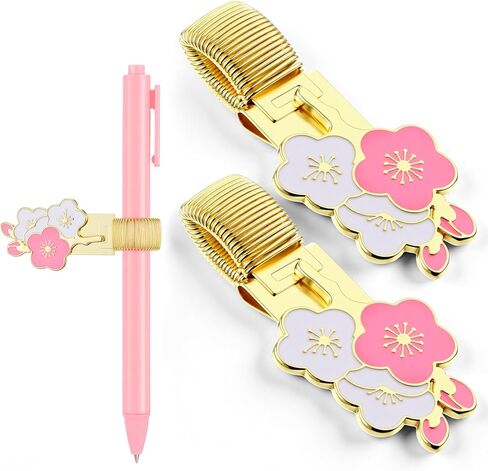 2 Pcs Pen Holder Clip, Adjustable Metal Spring Pen Loop Holder Flower Pencil Clip Organizer for Notebook Clipboard Journal in Kuwait