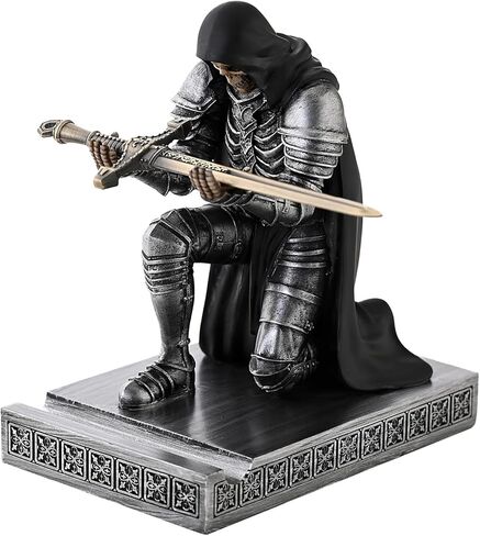 Skull Armor Warrior Pen Holder Mobile Phone Stand with Cloak, Resin Pen Stand Paperweight Ornament Statue for Office and Home (Iron&Red) in Kuwait