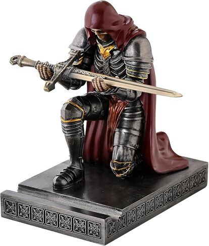 Skull Armor Warrior Pen Holder Mobile Phone Stand with Cloak, Resin Pen Stand Paperweight Ornament Statue for Office and Home (Iron&Red) in Saudi Arabia