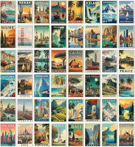 TracyArt Vintage Travel Postcards - Around The World Decorations, Vintage Travel Posters, Unframed 48 Pcs 4" x 6" in Kuwait