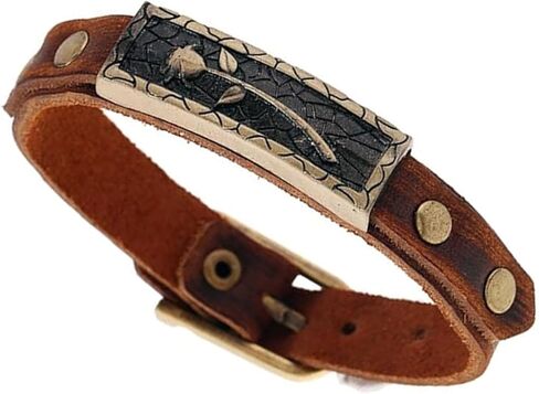 Boho Vintage Leather Bracelet - Brown Rose Design with Buckle Clasp | Handmade Adjustable Bracelet for Women & Men in Saudi Arabia