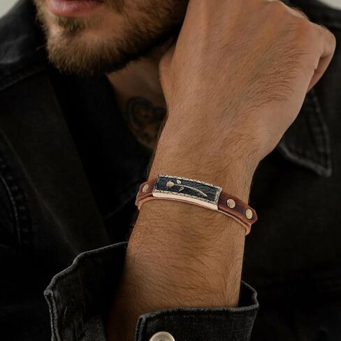 Boho Vintage Leather Bracelet - Brown Rose Design with Buckle Clasp | Handmade Adjustable Bracelet for Women & Men in Saudi Arabia