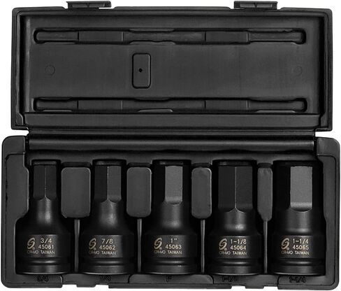SUNEX TOOLS 4506، مجموعة مفكات سداسية ذات تأثير محرك مقاس 3/4 بوصة، 5 قطع، SAE، 3/4 بوصة - 1-1/4 بوصة، فولاذ Cr-Mo، هيكل صلب من قطعة واحدة، علامات مزدوجة الحجم، حقيبة تخزين شديدة التحمل in Saudi Arabia