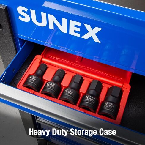 SUNEX TOOLS 4506، مجموعة مفكات سداسية ذات تأثير محرك مقاس 3/4 بوصة، 5 قطع، SAE، 3/4 بوصة - 1-1/4 بوصة، فولاذ Cr-Mo، هيكل صلب من قطعة واحدة، علامات مزدوجة الحجم، حقيبة تخزين شديدة التحمل in Saudi Arabia