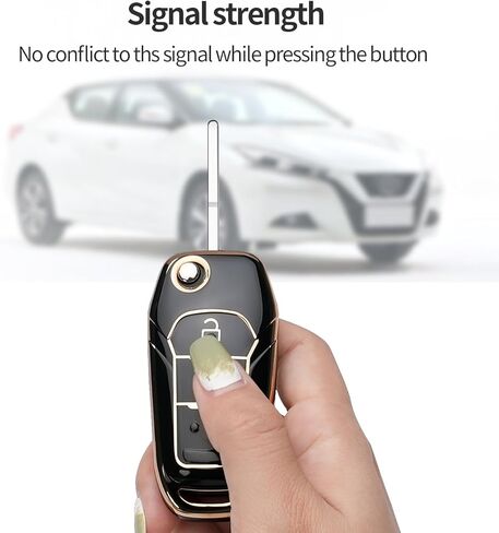 لسلسلة مفاتيح Ford Key Fob Cover مناسبة لـ 2015 2016 2017 2018 2019 F150 F250، Focus 3 Escort Kuga Everest Fiesta Mustang Edge MKV S-MAX Fusion 2016 Ranger، حافظة غطاء مفتاح ذكي (أسود) in Kuwait