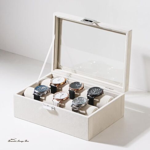 حامل عرض الأساور مع قضبان لأساور الساعات، صندوق تخزين منظم المجوهرات مع غطاء شفاف (بيج) in Kuwait