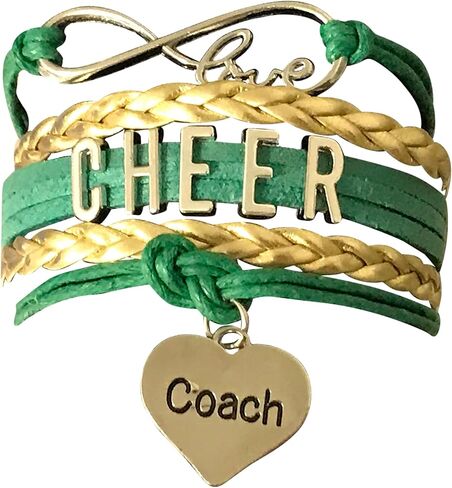 مجموعة Infinity - سوار Cheer Coach الساحر - باللونين الأخضر والذهبي - إكسسوارات التشجيع للمدرب - مجوهرات التشجيع - هدية للمدربين in Saudi Arabia