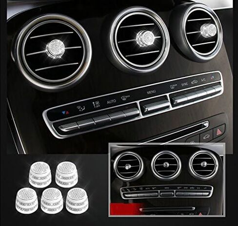 Boobo 5 Pcs Ice Out AC Vent Knob Decorative Silver Bling Ring Emblem Luxury Cool Sticker for Mercedes Benz E S C GLC CLAS (Silver) in Saudi Arabia