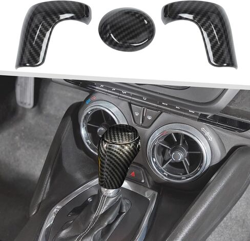 Jimen Fit for Chevrolet Camaro 2016-2024, 3PCS Center Console Gear Shifter Knob Cover Trim (Carbon Fiber) in Saudi Arabia