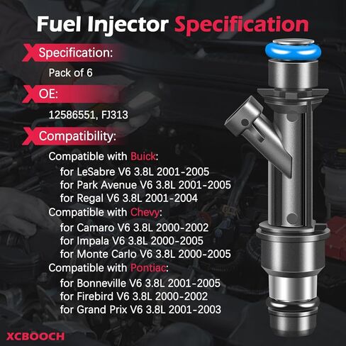 Fuel Injectors Set of 6 Compatible with Buick for LeSabre Park Avenue Regal, for Chevy for Camaro Impala Monte Carlo, for Pontiac for Bonneville Firebird Grand Prix, Replace 12586551 FJ313 in Kuwait