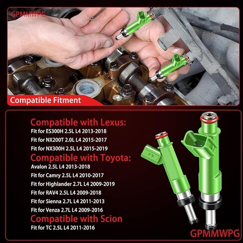 4 قطعة حاقن الوقود 23250-05010 متوافق مع تويوتا كامري 2010-2017، لـ RAV4 2009-2018، لهايلاندر/سيينا/أفالون/فينزا، لكزس ES300h، لسليل tC، 2.5 لتر 2.7 لتر، FJ1069 مجموعة من 4 in Kuwait