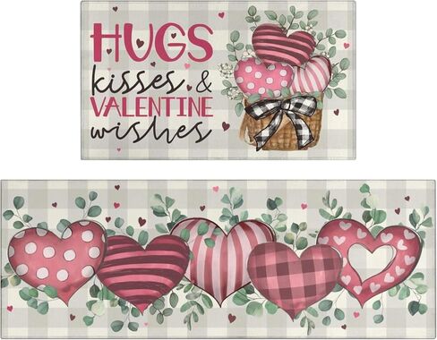 Merry Christmas Kitchen Rugs and Mats Set of 2,Buffalo Plaid Gingerbread Hot Cocoa Xmas Winter Holiday Sink Floor Mat Non Skid Washable for Home Farmhouse Christmas Decor 17"x47"+17"x30" in Saudi Arabia