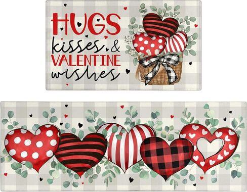 Merry Christmas Kitchen Rugs and Mats Set of 2,Buffalo Plaid Gingerbread Hot Cocoa Xmas Winter Holiday Sink Floor Mat Non Skid Washable for Home Farmhouse Christmas Decor 17"x47"+17"x30" in Saudi Arabia