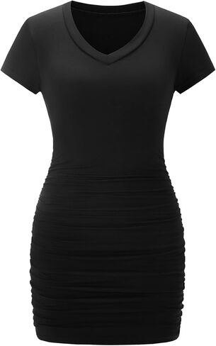 Women's Summer Ruched Bodycon Tshirt Dress Scoop Neck Short Sleeve Mini Y2k Going Out Club Dresses in Saudi Arabia