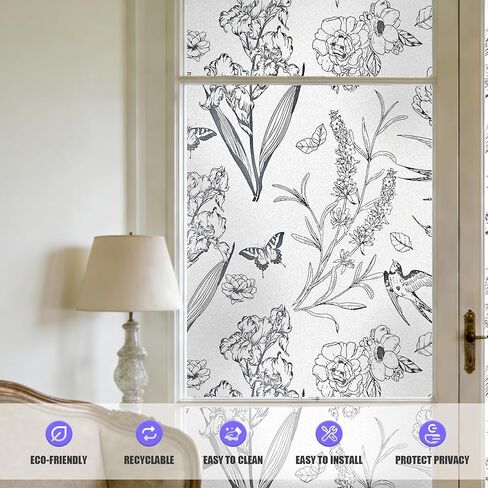French Style Frosted Privacy Window Film, Static Cling No Glue, UV Blocking & Sun Shading, Light Filtering for Bathroom Bedroom Door Glass with Installation Tool Kit,23.6x78.7 Inch in Saudi Arabia