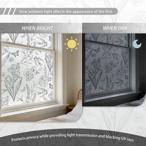 French Style Frosted Privacy Window Film, Static Cling No Glue, UV Blocking & Sun Shading, Light Filtering for Bathroom Bedroom Door Glass with Installation Tool Kit,23.6x78.7 Inch in Saudi Arabia