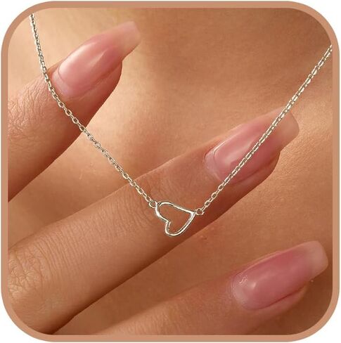 925 Sterling Silver Heart Necklaces for Women Dainty 14k Gold Plated Hollow Love Heart Pendant Necklace Mother Daughter Friendship Necklaces Birthday Mothers Day Jewelry Gifts in Kuwait