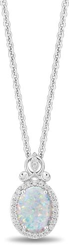 Jewelili Enchanted Disney Fine Jewelry Cinderella Pendant Necklace for Women | Sterling Silver | Created Opal & 1/10 CTTW White Diamonds | 18" Cable Chain | Princess Inspired Jewelry Gifts for Her in Saudi Arabia
