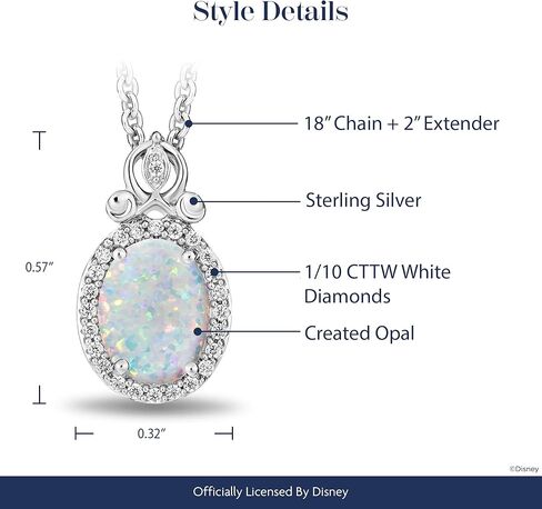 Jewelili Enchanted Disney Fine Jewelry Cinderella Pendant Necklace for Women | Sterling Silver | Created Opal & 1/10 CTTW White Diamonds | 18" Cable Chain | Princess Inspired Jewelry Gifts for Her in Saudi Arabia