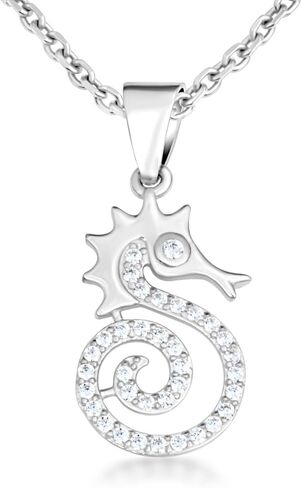 Gold Cubic Zirconia Seahorse Pendant Necklace | 10K or 14K Gold | Available in Yellow, Rose, or White Gold in Saudi Arabia