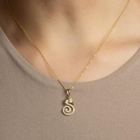 Gold Cubic Zirconia Seahorse Pendant Necklace | 10K or 14K Gold | Available in Yellow, Rose, or White Gold in Saudi Arabia