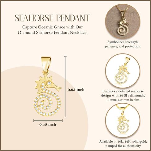 Gold Cubic Zirconia Seahorse Pendant Necklace | 10K or 14K Gold | Available in Yellow, Rose, or White Gold in Saudi Arabia